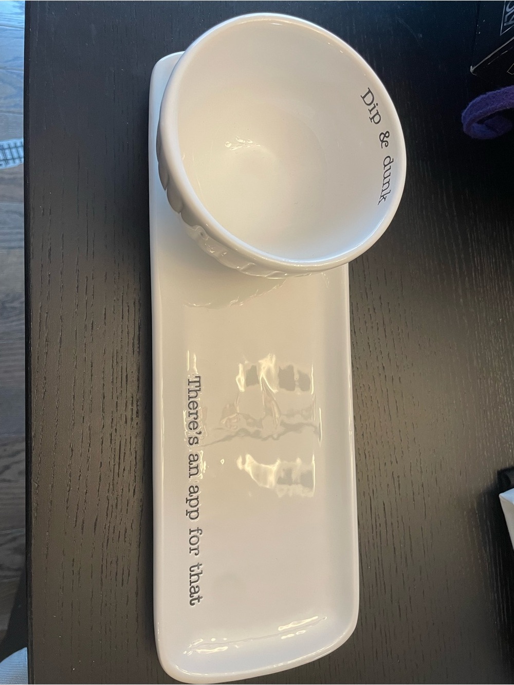 Mud Pie White Ceramic App Tray and dip bowl with Text